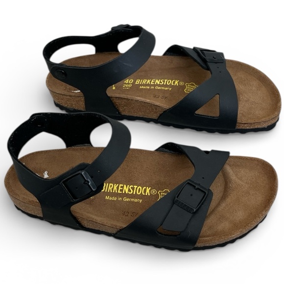 Birkenstock Shoes - Birkenstock Black Leather Rio Birko Flor Sandals Shoes Arch Support NEW Wmns 40